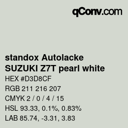 Farbcode: standox Autolacke - SUZUKI Z7T pearl white | qconv.com