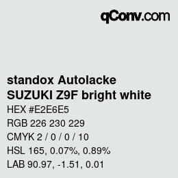 Código de color: standox Autolacke - SUZUKI Z9F bright white | qconv.com