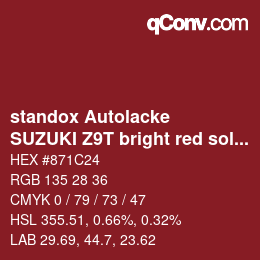 Color code: standox Autolacke - SUZUKI Z9T bright red solid 2 | qconv.com