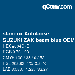 カラーコード: standox Autolacke - SUZUKI ZAK beam blue OEM 2005 | qconv.com