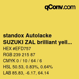 Color code: standox Autolacke - SUZUKI ZAL brilliant yellow OEM 2005 | qconv.com