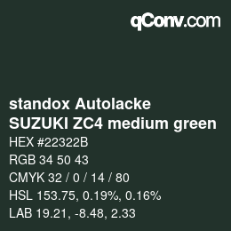 Color code: standox Autolacke - SUZUKI ZC4 medium green | qconv.com
