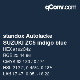 Código de color: standox Autolacke - SUZUKI ZC5 indigo blue | qconv.com
