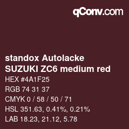 颜色代码: standox Autolacke - SUZUKI ZC6 medium red | qconv.com