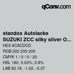 Color code: standox Autolacke - SUZUKI ZCC silky silver OEM 2006 | qconv.com