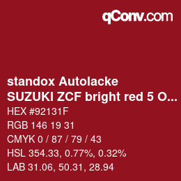 Farbcode: standox Autolacke - SUZUKI ZCF bright red 5 OEM 2006 | qconv.com