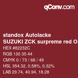 Código de color: standox Autolacke - SUZUKI ZCK surpreme red OEM 2006 | qconv.com