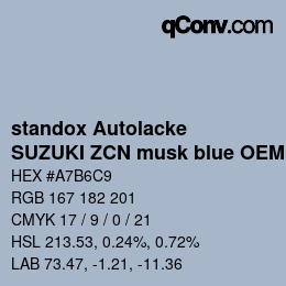 Code couleur: standox Autolacke - SUZUKI ZCN musk blue OEM 2006 | qconv.com