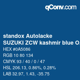 Code couleur: standox Autolacke - SUZUKI ZCW kashmir blue OEM 2006 | qconv.com