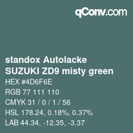 Color code: standox Autolacke - SUZUKI ZD9 misty green | qconv.com