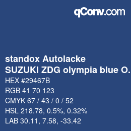 Color code: standox Autolacke - SUZUKI ZDG olympia blue OEM 2006 | qconv.com