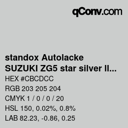 Farbcode: standox Autolacke - SUZUKI ZG5 star silver lll OEM 2006 | qconv.com