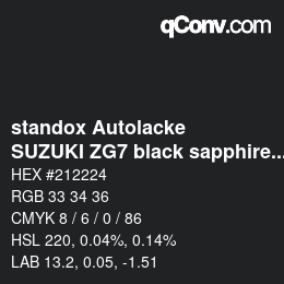 Farbcode: standox Autolacke - SUZUKI ZG7 black sapphire OEM 2006 | qconv.com
