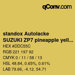 Farbcode: standox Autolacke - SUZUKI ZP7 pineapple yellow OEM 2006 | qconv.com