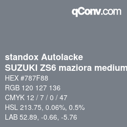 Code couleur: standox Autolacke - SUZUKI ZS6 maziora medium silver | qconv.com