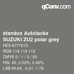 颜色代码: standox Autolacke - SUZUKI ZU2 polar grey | qconv.com