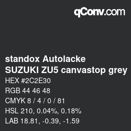 Code couleur: standox Autolacke - SUZUKI ZU5 canvastop grey | qconv.com