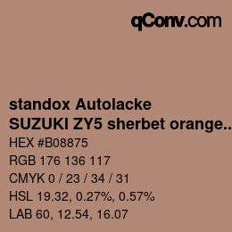 Farbcode: standox Autolacke - SUZUKI ZY5 sherbet orange OEM 2005 | qconv.com
