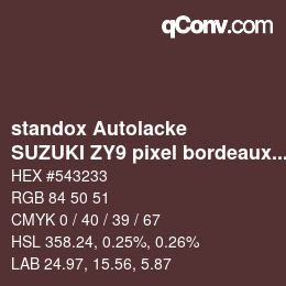 Farbcode: standox Autolacke - SUZUKI ZY9 pixel bordeaux OEM 2005 | qconv.com