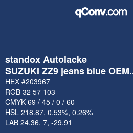 カラーコード: standox Autolacke - SUZUKI ZZ9 jeans blue OEM 2005 | qconv.com