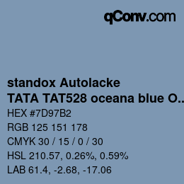Farbcode: standox Autolacke - TATA TAT528 oceana blue OEM 2005 | qconv.com