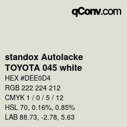 Color code: standox Autolacke - TOYOTA 045 white | qconv.com