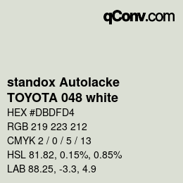 Color code: standox Autolacke - TOYOTA 048 white | qconv.com