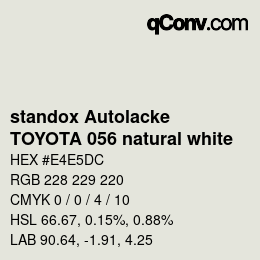 Color code: standox Autolacke - TOYOTA 056 natural white | qconv.com