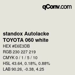 Color code: standox Autolacke - TOYOTA 060 white | qconv.com