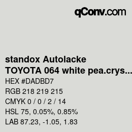 Farbcode: standox Autolacke - TOYOTA 064 white pea.crystal shine | qconv.com