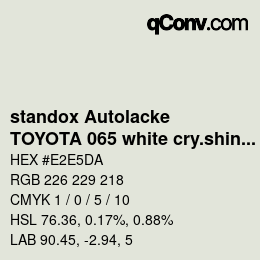 Color code: standox Autolacke - TOYOTA 065 white cry.shine | qconv.com