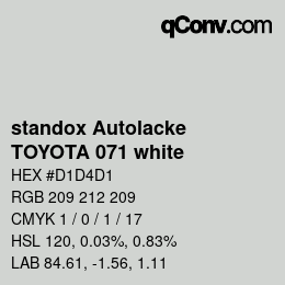 Code couleur: standox Autolacke - TOYOTA 071 white | qconv.com