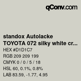 Color code: standox Autolacke - TOYOTA 072 silky white crystal shine | qconv.com