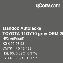 Farbcode: standox Autolacke - TOYOTA 11GY10 grey OEM 2006 | qconv.com