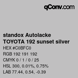 Farbcode: standox Autolacke - TOYOTA 192 sunset silver | qconv.com