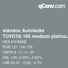 カラーコード: standox Autolacke - TOYOTA 195 medium platinum gray | qconv.com