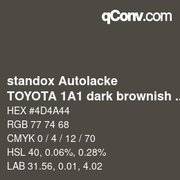 Code couleur: standox Autolacke - TOYOTA 1A1 dark brownish gray | qconv.com