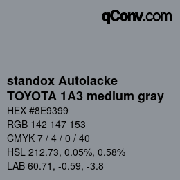 Color code: standox Autolacke - TOYOTA 1A3 medium gray | qconv.com