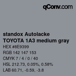 Color code: standox Autolacke - TOYOTA 1A3 medium gray | qconv.com