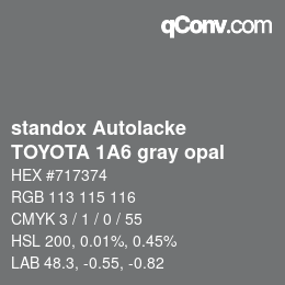 Color code: standox Autolacke - TOYOTA 1A6 gray opal | qconv.com