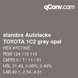 Color code: standox Autolacke - TOYOTA 1C2 gray opal | qconv.com