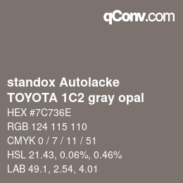 Code couleur: standox Autolacke - TOYOTA 1C2 gray opal | qconv.com