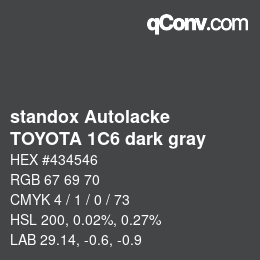 Farbcode: standox Autolacke - TOYOTA 1C6 dark gray | qconv.com