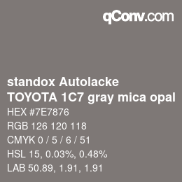 Color code: standox Autolacke - TOYOTA 1C7 gray mica opal | qconv.com