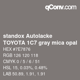 カラーコード: standox Autolacke - TOYOTA 1C7 gray mica opal | qconv.com