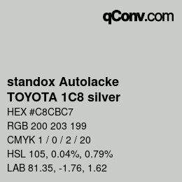 Color code: standox Autolacke - TOYOTA 1C8 silver | qconv.com