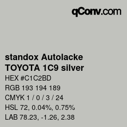 Color code: standox Autolacke - TOYOTA 1C9 silver | qconv.com