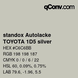 カラーコード: standox Autolacke - TOYOTA 1D5 silver | qconv.com