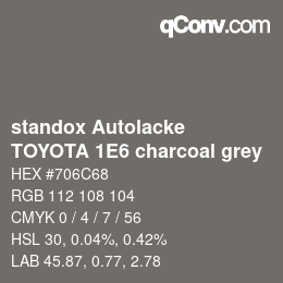 Color code: standox Autolacke - TOYOTA 1E6 charcoal grey | qconv.com