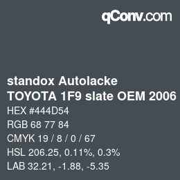 Código de color: standox Autolacke - TOYOTA 1F9 slate OEM 2006 | qconv.com